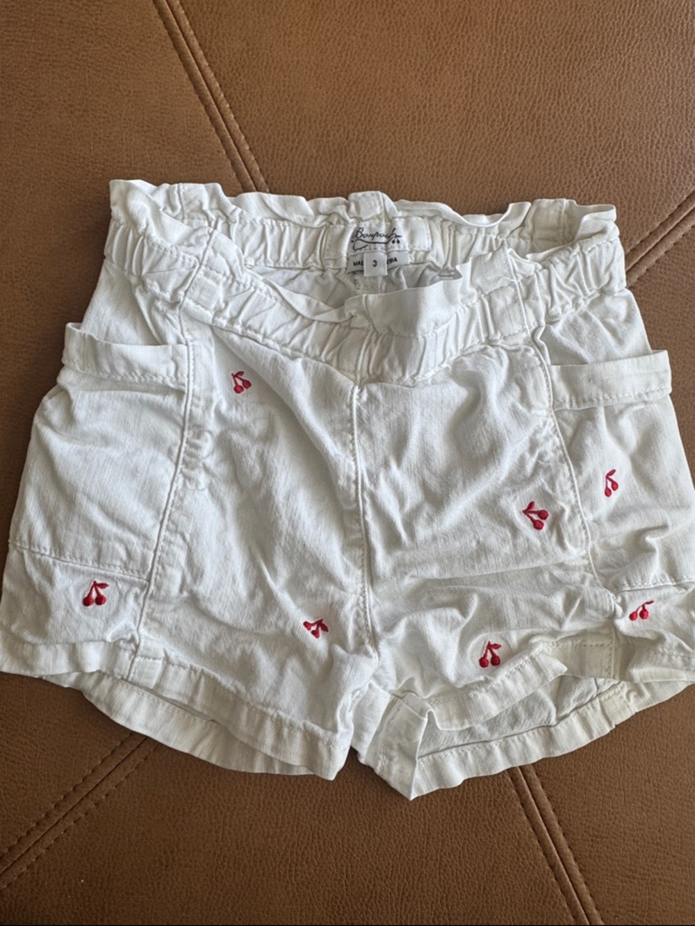 Bonpoint White Women's Drawstring Shorts with Red Embroidered Cherries
